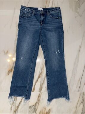 Mid-Rise Blue Cropped Jeans with Frayed Hem